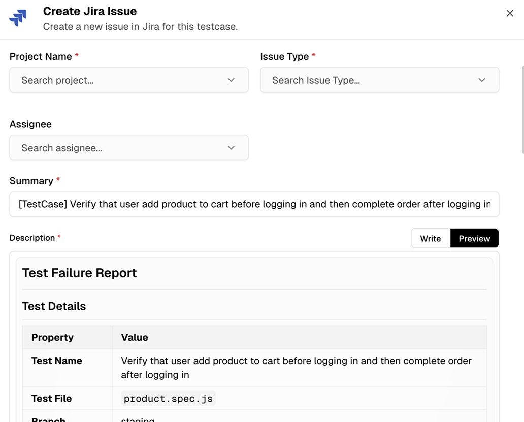 Create issues in one click